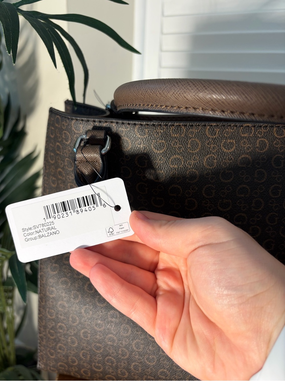 Guess Brown Monogram Satchel with Silver Accents - Picture 5 of 8